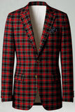 Red Black Plaid Notched Lapel 2 Piece Men's Prom Suits