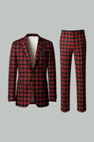 Red Black Plaid Notched Lapel 2 Piece Men's Prom Suits