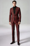Red Black Plaid Notched Lapel 2 Piece Men's Prom Suits
