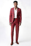 Red Black Plaid Notched Lapel 2 Piece Men's Prom Suits