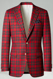 Red Black Plaid Notched Lapel 2 Piece Men's Prom Suits