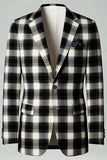 Black White Grid 2 Piece Notched Lapel Single Breasted Men's Prom Suits