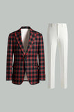 Black White Grid 2 Piece Notched Lapel Single Breasted Men's Prom Suits