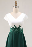 White Green A Line V Neck Appliqued Mother Of The Bride Dress