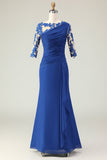 Royal Blue Mermaid Appliqued Ruched Choir Dress with Half Sleeves
