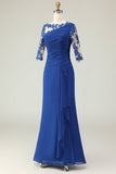 Royal Blue Mermaid Appliqued Ruched Choir Dress with Half Sleeves