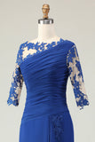 Royal Blue Mermaid Appliqued Ruched Choir Dress with Half Sleeves