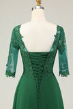 Green A Line Lace Up Back Chiffon Choir Dress with Appliques