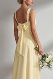 Lemon Sorbet A Line Chiffon Convertible Long Bridesmaid Dress with Slit