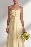 Lemon Sorbet A Line Chiffon Convertible Long Bridesmaid Dress with Slit