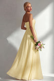 Lemon Sorbet A Line Chiffon Convertible Long Bridesmaid Dress with Slit