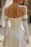 Strapless Ivory Satin Corset Short Wedding Dress without Gloves