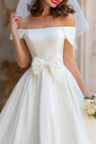 A Line Ivory Off the Shoulder Midi Wedding Dress with Bow