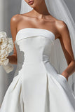 White A Line Strapless Short Wedding Dress with Pockets