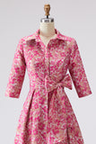 Fuchsia Flower A Line Shirt Collar Long Mother of the Bride Dress with Waist Tie