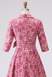 Fuchsia Flower A Line Shirt Collar Long Mother of the Bride Dress with Waist Tie