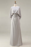 Silver Sheath 3/4 Sleeves Long Mother of the Bride Dress with Pockets