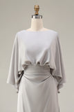 Silver Sheath 3/4 Sleeves Long Mother of the Bride Dress with Pockets