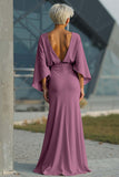 Silver Sheath 3/4 Sleeves Long Mother of the Bride Dress with Pockets