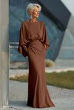 Silver Sheath 3/4 Sleeves Long Mother of the Bride Dress with Pockets