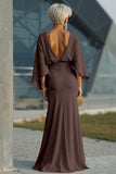 Silver Sheath 3/4 Sleeves Long Mother of the Bride Dress with Pockets