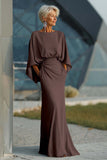 Silver Sheath 3/4 Sleeves Long Mother of the Bride Dress with Pockets