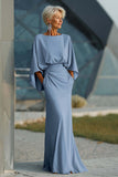 Silver Sheath 3/4 Sleeves Long Mother of the Bride Dress with Pockets