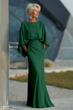 Silver Sheath 3/4 Sleeves Long Mother of the Bride Dress with Pockets