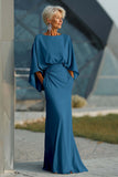 Silver Sheath 3/4 Sleeves Long Mother of the Bride Dress with Pockets