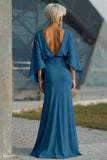 Silver Sheath 3/4 Sleeves Long Mother of the Bride Dress with Pockets