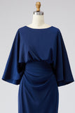 Silver Sheath 3/4 Sleeves Long Mother of the Bride Dress with Pockets