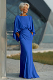 Silver Sheath 3/4 Sleeves Long Mother of the Bride Dress with Pockets
