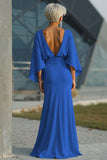 Silver Sheath 3/4 Sleeves Long Mother of the Bride Dress with Pockets