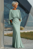 Silver Sheath 3/4 Sleeves Long Mother of the Bride Dress with Pockets