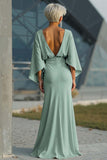 Silver Sheath 3/4 Sleeves Long Mother of the Bride Dress with Pockets