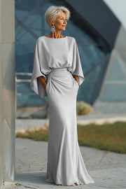 Silver Sheath 3/4 Sleeves Long Mother of the Bride Dress with Pockets