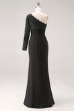 Black One Shoulder Mermaid Plus Size Mother Of The Bride Dress with Lace