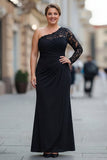 Black One Shoulder Mermaid Plus Size Mother Of The Bride Dress with Lace