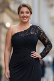 Black One Shoulder Mermaid Plus Size Mother Of The Bride Dress with Lace