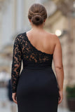 Black One Shoulder Mermaid Plus Size Mother Of The Bride Dress with Lace