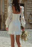 Ivory Corset Bodycon Square Neck Short Graduation Dress with Sleeves
