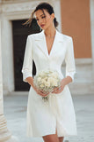 Ivory Notched Lapel A Line Short Graduation Dress with Sleeves