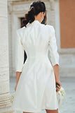 Ivory Notched Lapel A Line Short Graduation Dress with Sleeves