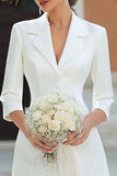 Ivory Notched Lapel A Line Short Graduation Dress with Sleeves