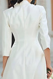 Ivory Notched Lapel A Line Short Graduation Dress with Sleeves