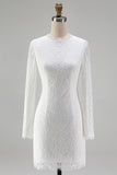 Vintage Ivory Lace High Neck Bodycon Short Wedding Dress with Sleeves