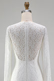 Vintage Ivory Lace High Neck Bodycon Short Wedding Dress with Sleeves
