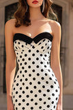 Sweetheart White Black Polka Dots Long Prom Dress