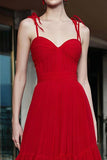 A Line Spaghetti Straps Corset Tiered Ruffle Long Red Carpet Gowns