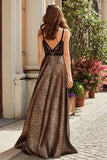 Brown Leopard Lace A Line Long Prom Dress
